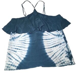 NEW‎ Chaser Cold Shoulder Ruffle Tie Dye 100% Silk Tank Top Women's Medium
